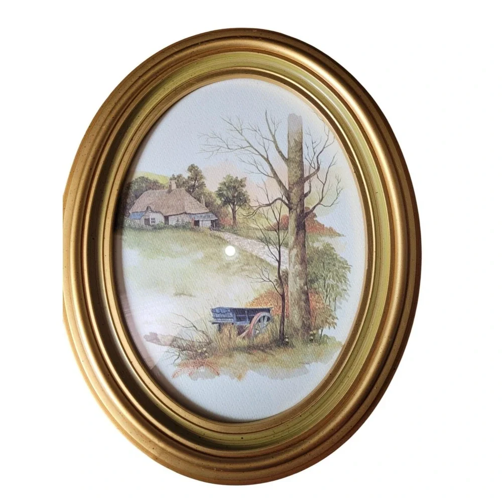 F. Massa Homco Oval Watercolor Print  Framed Vintage1983 Frame Size 14x11